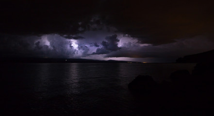 Obraz premium Lightning storm, Mimice, Omis, Dalmatia, Croatia