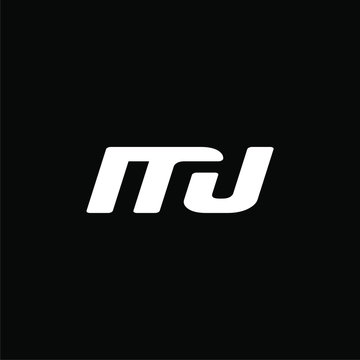 Initial letter M J logo template with square line art style in flat design illustration