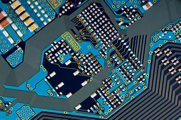Electronic circuit board close up.