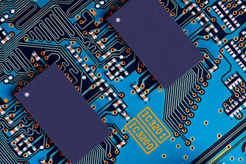 Electronic circuit board close up.