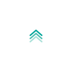 three blue arrows up icon. swipe up button. Isolated on white. Upload icon.