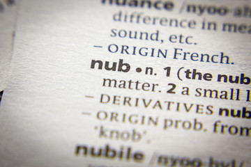 Obraz premium Word or phrase Nub in a dictionary.