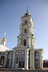 Fototapeta premium Bell tower of the assumption Cathedral of the Tula Kremlin on a Sunny day. Architectural landscape. Tourism in Russia. Travel to places of interest. The journey to the Russian Orthodox culture