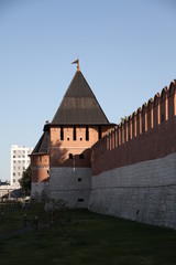 The architectural complex of the Tula Kremlin was founded in 1146. One of the towers of the Kremlin. Travel to Russia. World tourism. Trip to Russia, Tula
