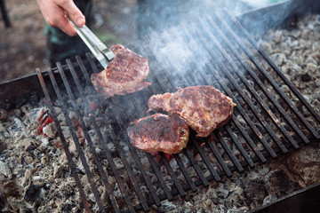3 portions of grilled steak.