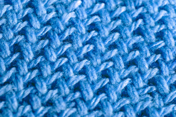 青い模様編みニット編み地のテクスチャ　パターン