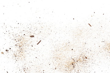 Dirt, soil dust isolated on white background, top view