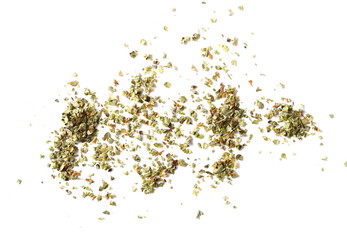 Dry marjoram leaves isolated on white background