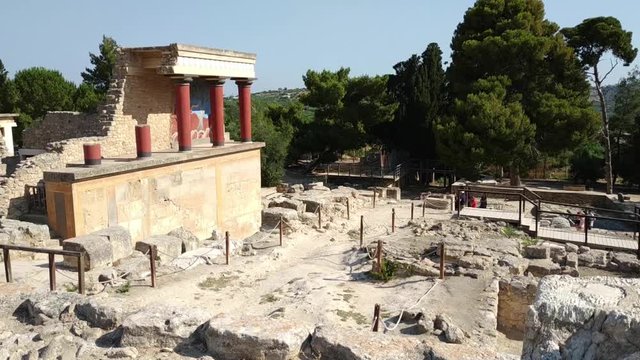 HERAKLION, GREECE - JUNE 05, 2019: casual view on the Knossos temple ruins and visitors