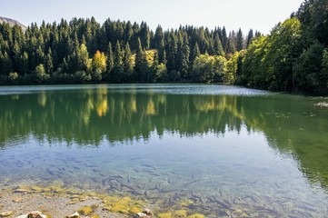 Landscape view of karagol  (black lake)  travelers in eastern black sea savsat artvin turkey 