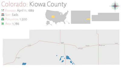 Large and detailed map of Kiowa county in Colorado, USA.
