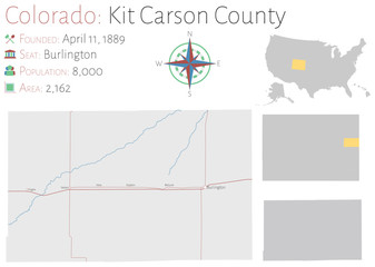 Large and detailed map of Kit Carson county in Colorado, USA.