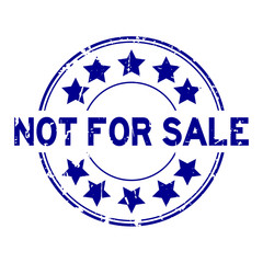Grunge blue not for sale word with star icon round rubber seal stamp on white background