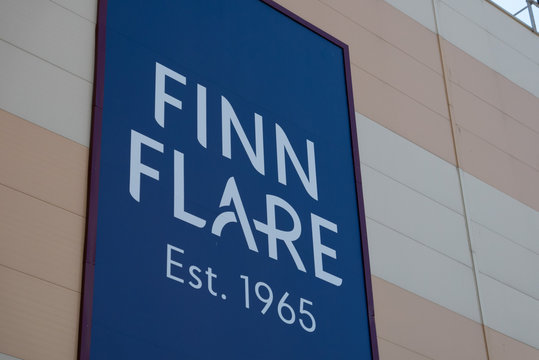 Ryazan, Russia - July 27, 2019: Finn Flare logo on the wall of the mall