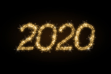 Happy new year 2020 in sparkler style 