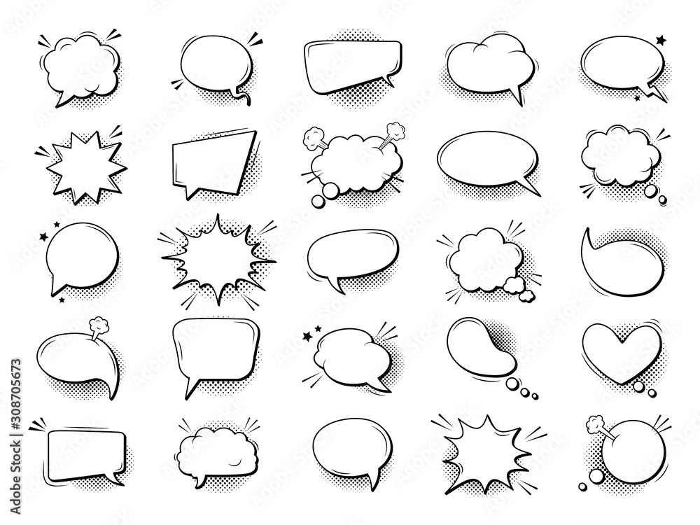Fototapete cartoon talk bubble in comic style. comic book graphic art speech clouds, thinking bubbles and conve