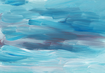 Abstract background painting, blue, white and beige texture. Oil pastel colorful brush strokes on paper.