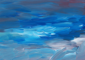 Abstract background painting, blue, white and beige texture. Oil multicolored brush strokes on paper.