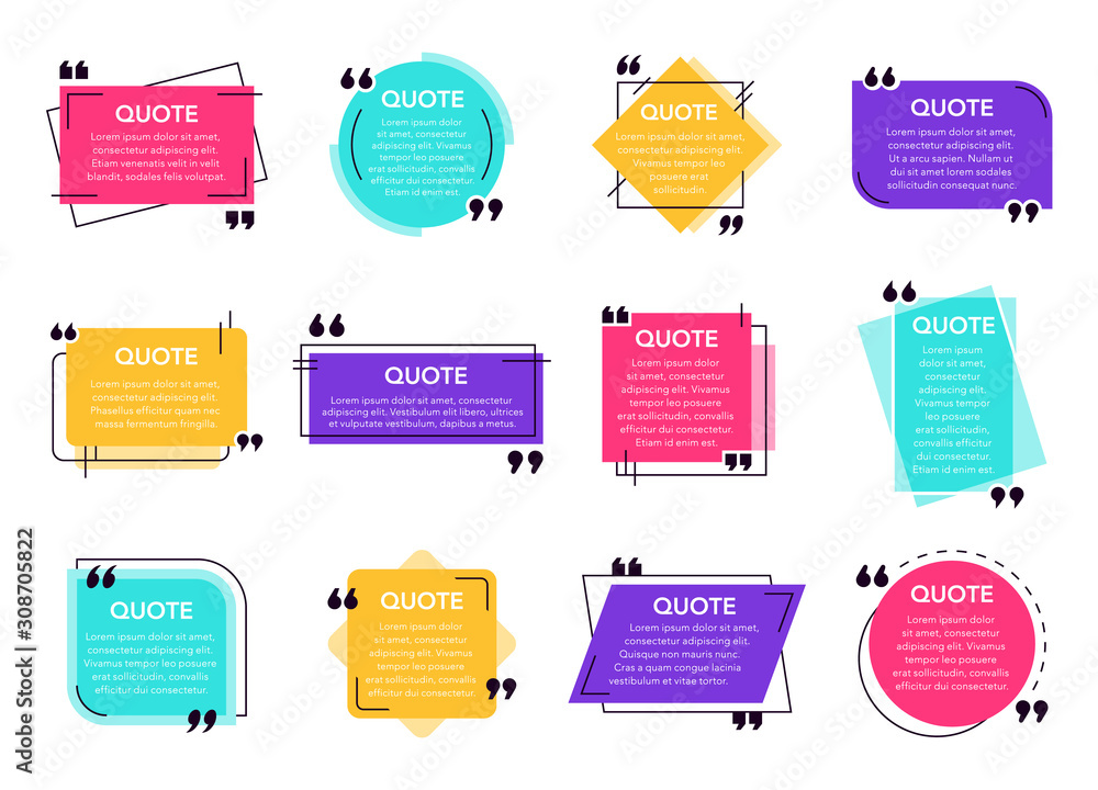 Poster quote text box. cited box frame label, social network quotes dialogue bubble, remark text frames and