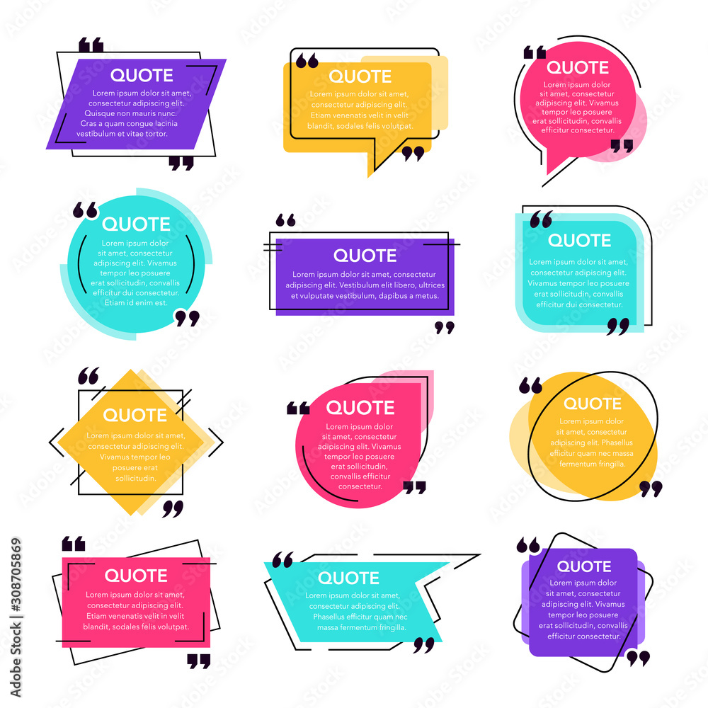Poster texting quotes frames. text box template, quote modern citation speech bubble and social network quo
