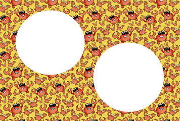 Card for summer party or birthday. Funny crabs in yellow background