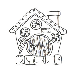 Fantasy dwarf house. Lineworks for design - cards, web and games.