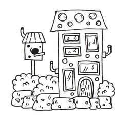 Fantasy house. Lineworks for design - cards, web and games.