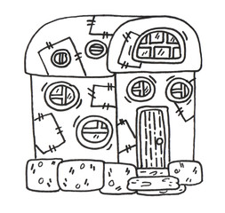 Fantasy iron house. Lineworks for design - cards, web and games.