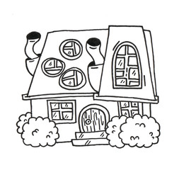 Fantasy house. Lineworks for design - cards, web and games.