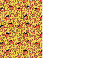 Card for summer party or birthday. Funny crabs in yellow background
