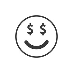 Happy dollar face emoji color line icon. Stock vector illustration isolated on white background.