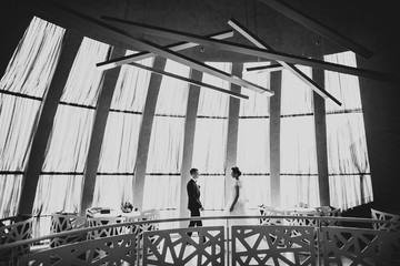 Young happy couple walking to meet each other