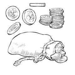 Set of hand drawn coins