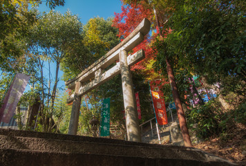 京都、松ヶ崎大黒天（妙円寺）の二の鳥居と紅葉の風景