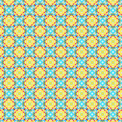 Kaleidoscopic seamless yellow and aqua turquoise blue design tiny diamond shapes