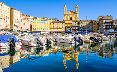 old town and harbor of bastia on corsica - obrazy, fototapety, plakaty