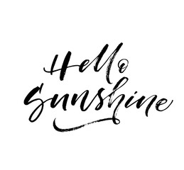 Obraz premium Hello sunshine card. Hand drawn brush style modern calligraphy. Vector illustration of handwritten lettering. 