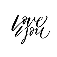 Love you postcard. Hand drawn brush style modern calligraphy. Vector illustration of handwritten lettering. 