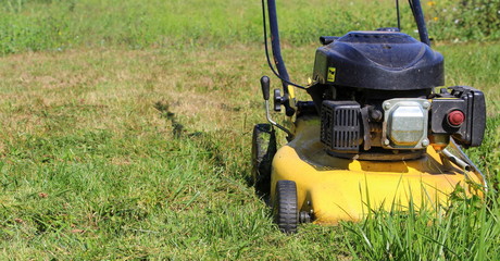 Man mows the grass. Lawn mower. Mow the lawns.