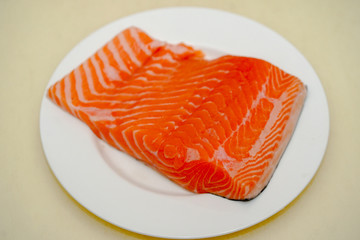 fresh raw salmon on a plate