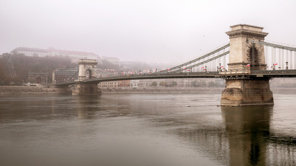 Beautiful view of the Chain Bridge over the Danube river in Budapest