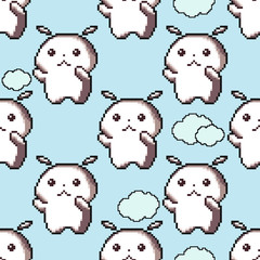 Cute pixel cartoon monster. Pixel art. 8 bit. Vector illustration seamless pattern. 
