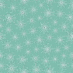 Vector Green Line Art Flowers a Green Aqua Background. Background for textiles, cards, manufacturing, wallpapers, print, gift wrap and scrapbooking.