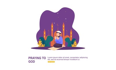 Muslim praying to Allah and islamic ramadan kareem Illustration logo