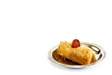 traditional oriental turkish arabic sweet baklava on a decorative plate