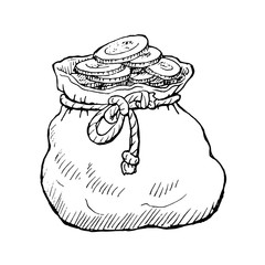 vintage bag full of money coins