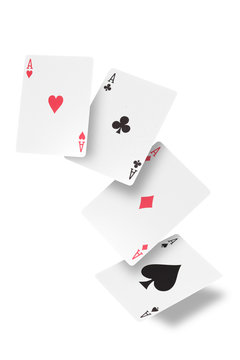 poker of aces isolated on white background with  clipping path and copy space for your text