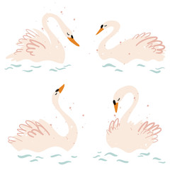 Elegant swans in pastel colors vector illustration