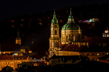 Fototapeta na wymiar Amazing night view on Prague from roof in Czech