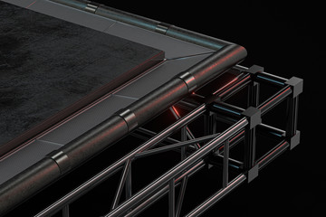 Polished metal frame, Black texture floor, 3d rendering.